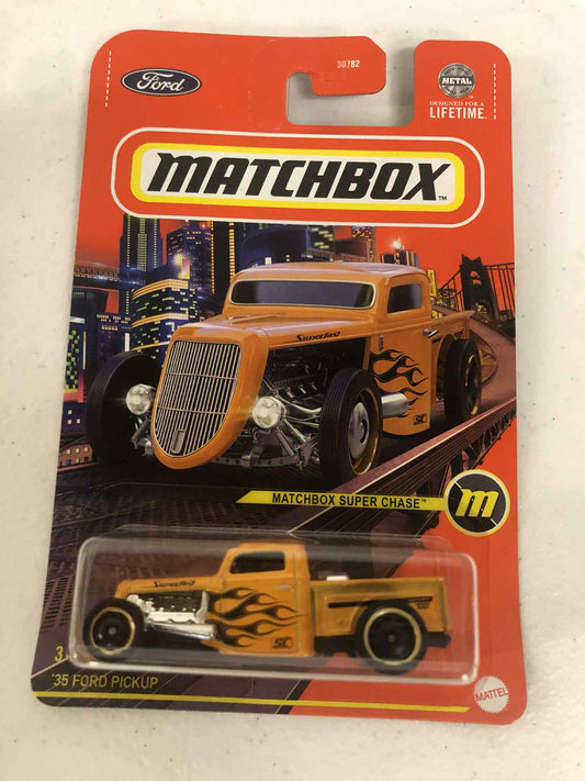 1935 Ford Pickup Orange Matchbox Super Chase