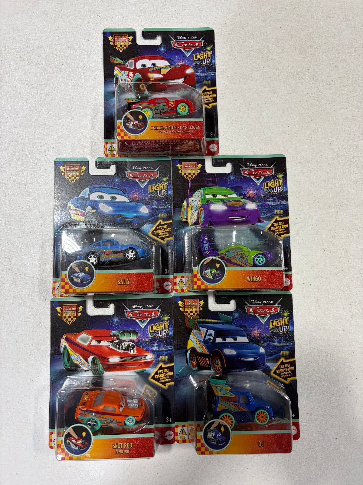Disney Pixar Cars Light Up Cars Set - McQueen, Sally, Wingo, Snot Rod, DJ